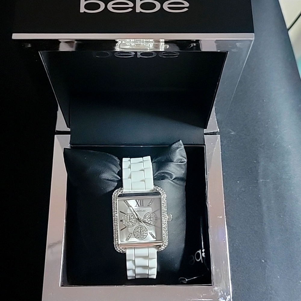 Bebe Silver White Crystal Accented Watch